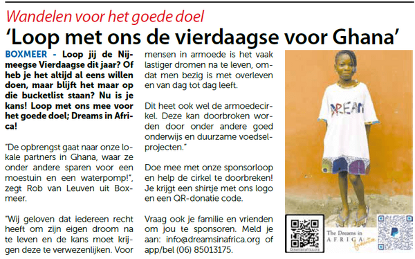 Vierdaagse lopen voor Dreams in Africa