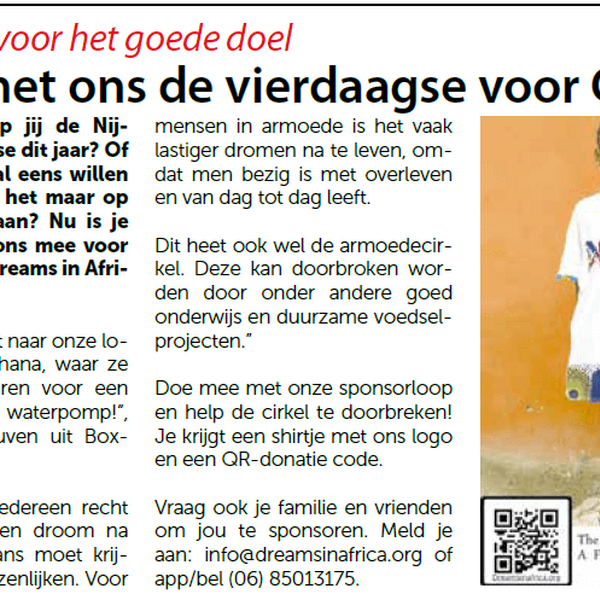 Vierdaagse lopen voor Dreams in Africa